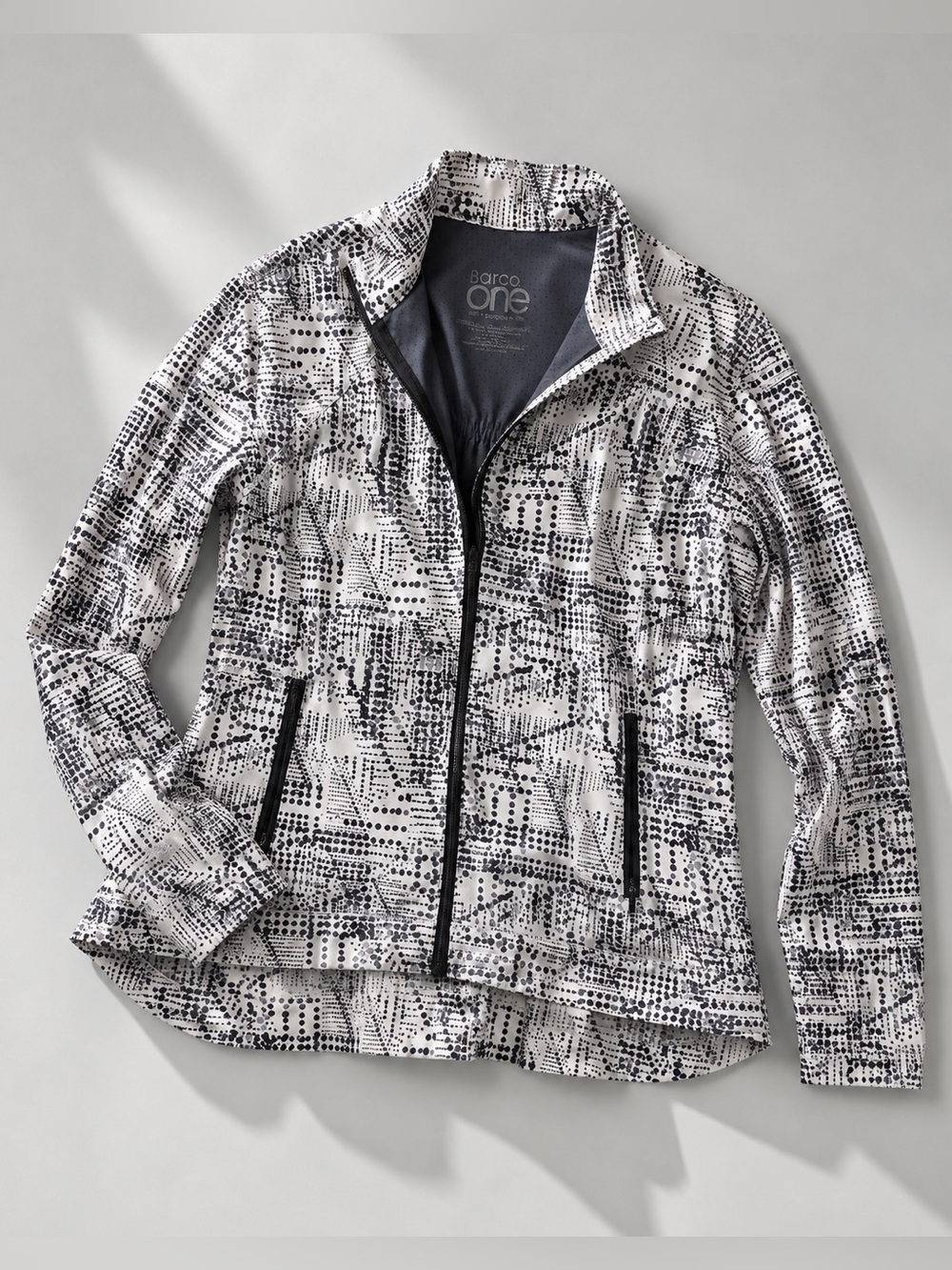 Barco One Zip Front Scrub Jacket Black White Stretch Women’s XL Lightweight